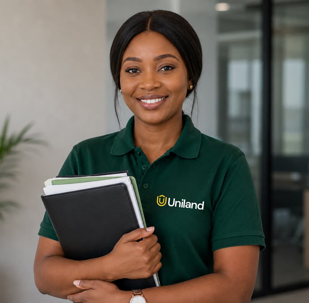 Uniland representative reviewing property documentation
