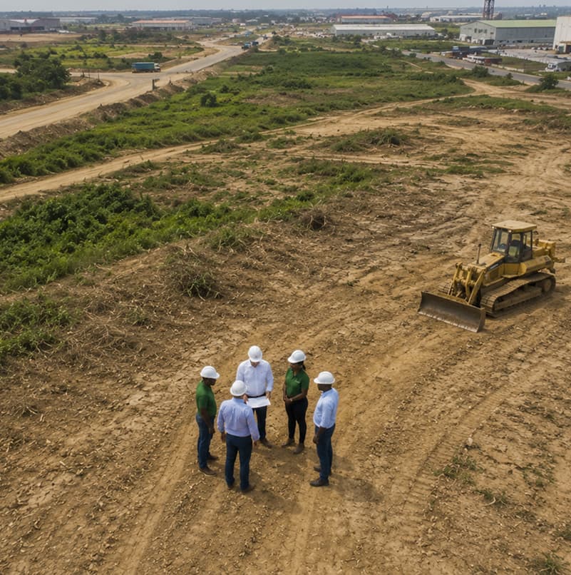 Investors and a Uniland representative reviewing a verified property site