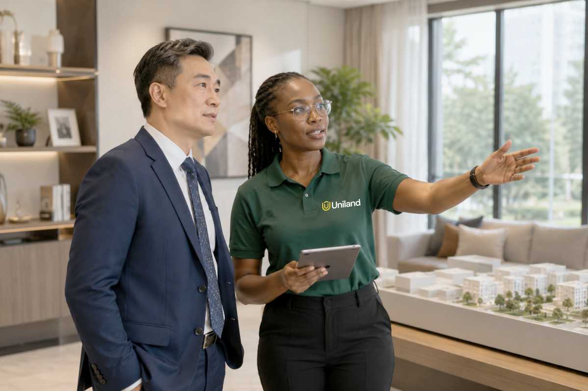 Uniland representatives reviewing a property site
